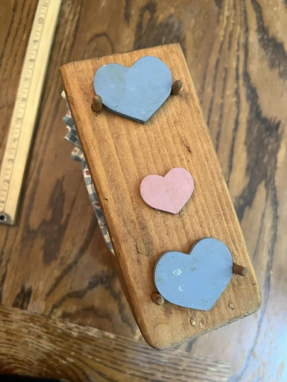 Vintage Wooden Napkin Holder With Heart Cutouts & Blue Gingham Fabric Cottagecor